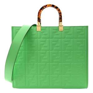 Fendi Sunshine Medium Plexi FF Embossed Leather Tote Edamame